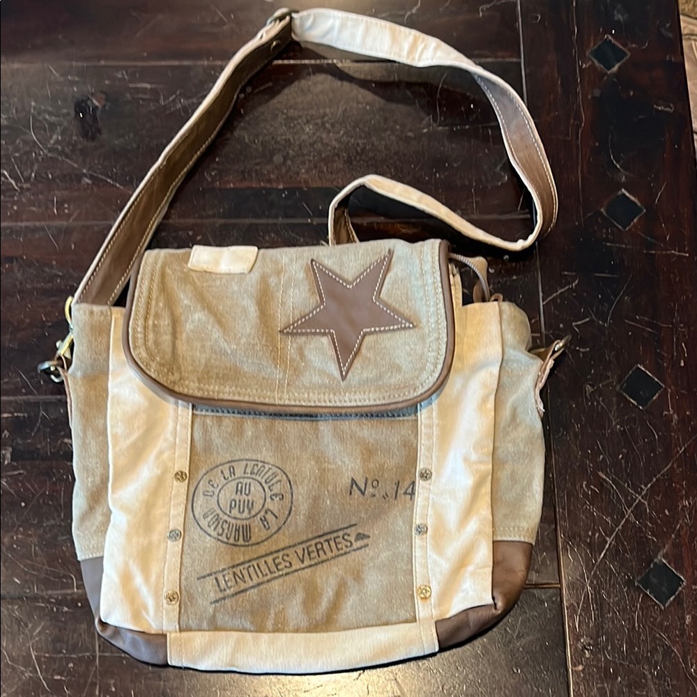 EUC Myra Bag Cream and Brown Shoulder Bag with Star Design